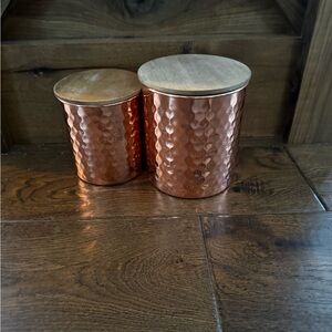 Uncommon James Hammered Copper Canister Set with Wooden Lids
